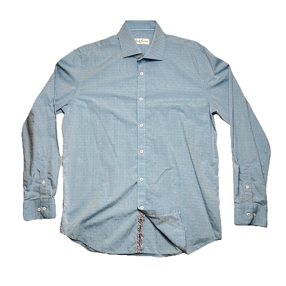 Robert Graham Shirt Men's 42 16.5 Blue 100% Cotton Diamond All Over Pattern